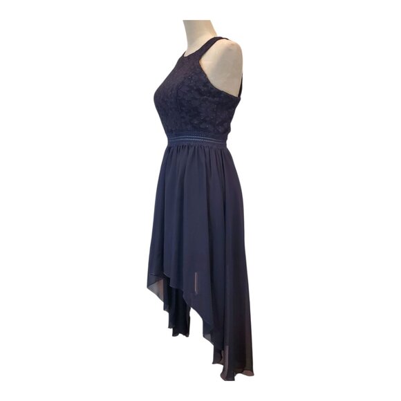 SPEECHLESS SZ 9 Jr High-Low Halter-style Sparkle Lace Cocktail Dress/Gown Navy - Picture 4 of 10